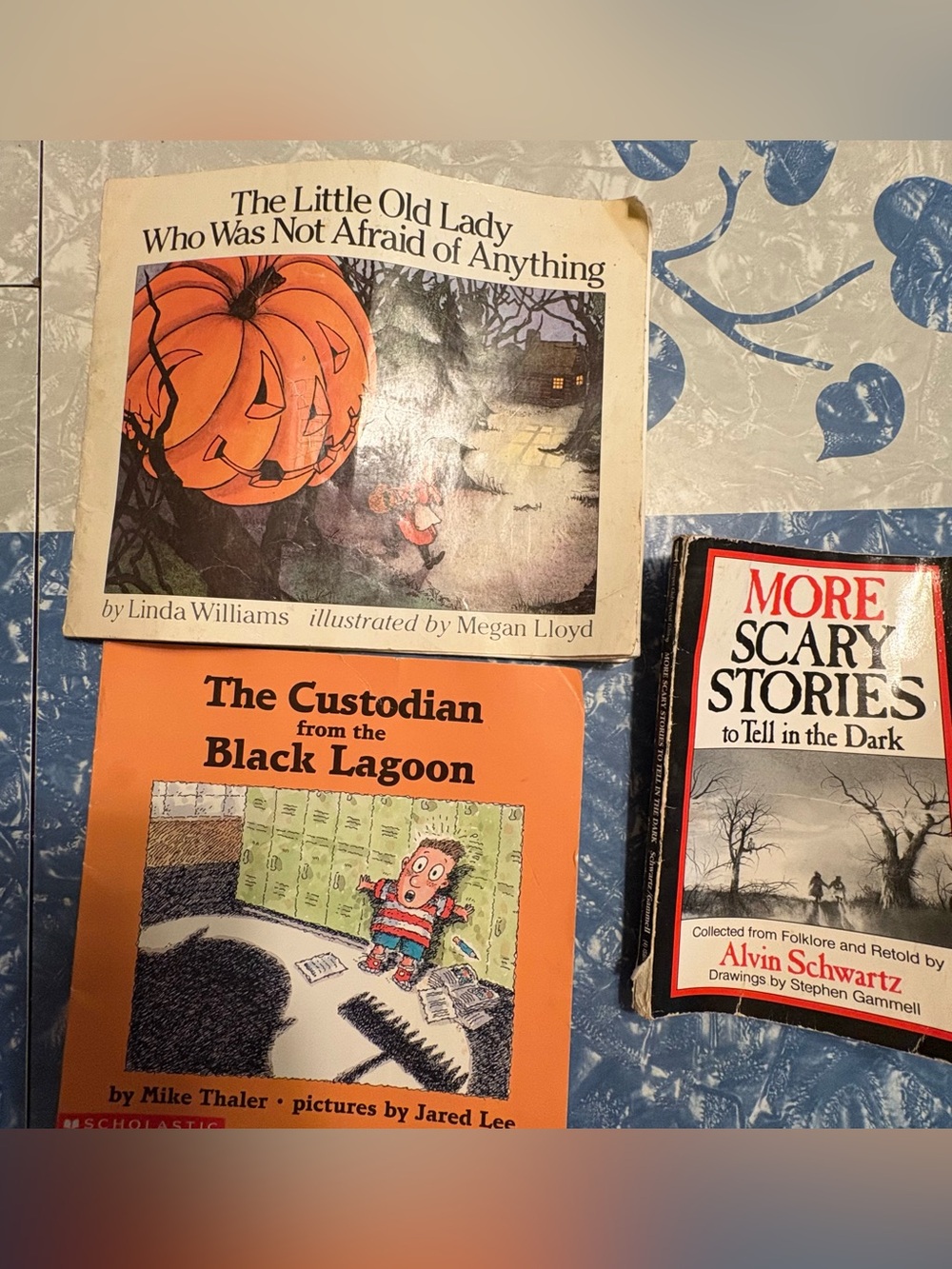 Lot of 3 Children’s Paperback Books - Scary Stories, Black Lagoon, Old Lady